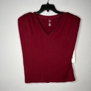 New Treasure & Bond Burgundy Red V Neck Shoulder Pad Sleeveless Tee Shirt XS